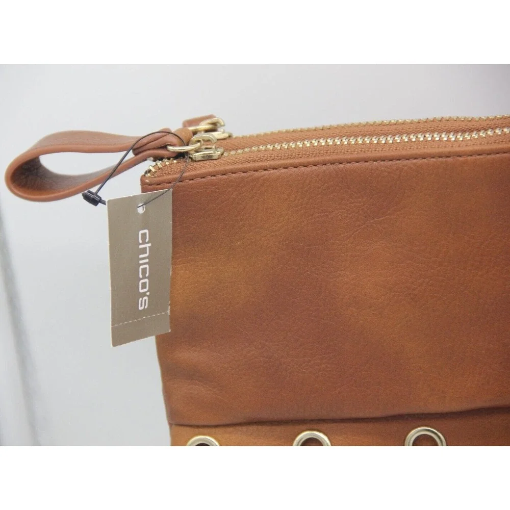 Chico's Women's Jamie Clutch Brown Zipper Purse w/ Gold Groments NWT $99
